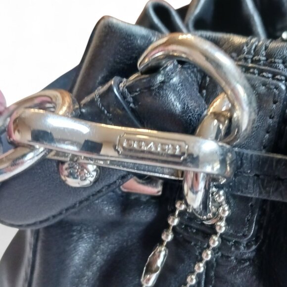 Authentic Coach Mia Drawstring Bucket Bag 14601 | Black Leather Polka Dot - Picture 9 of 14